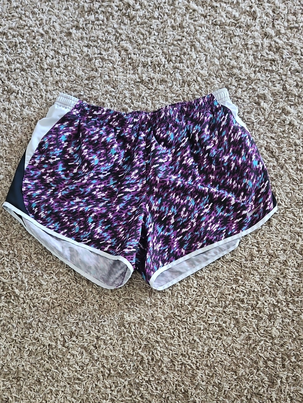 Nike Women's Purple Patterned Running Shorts with White Trim